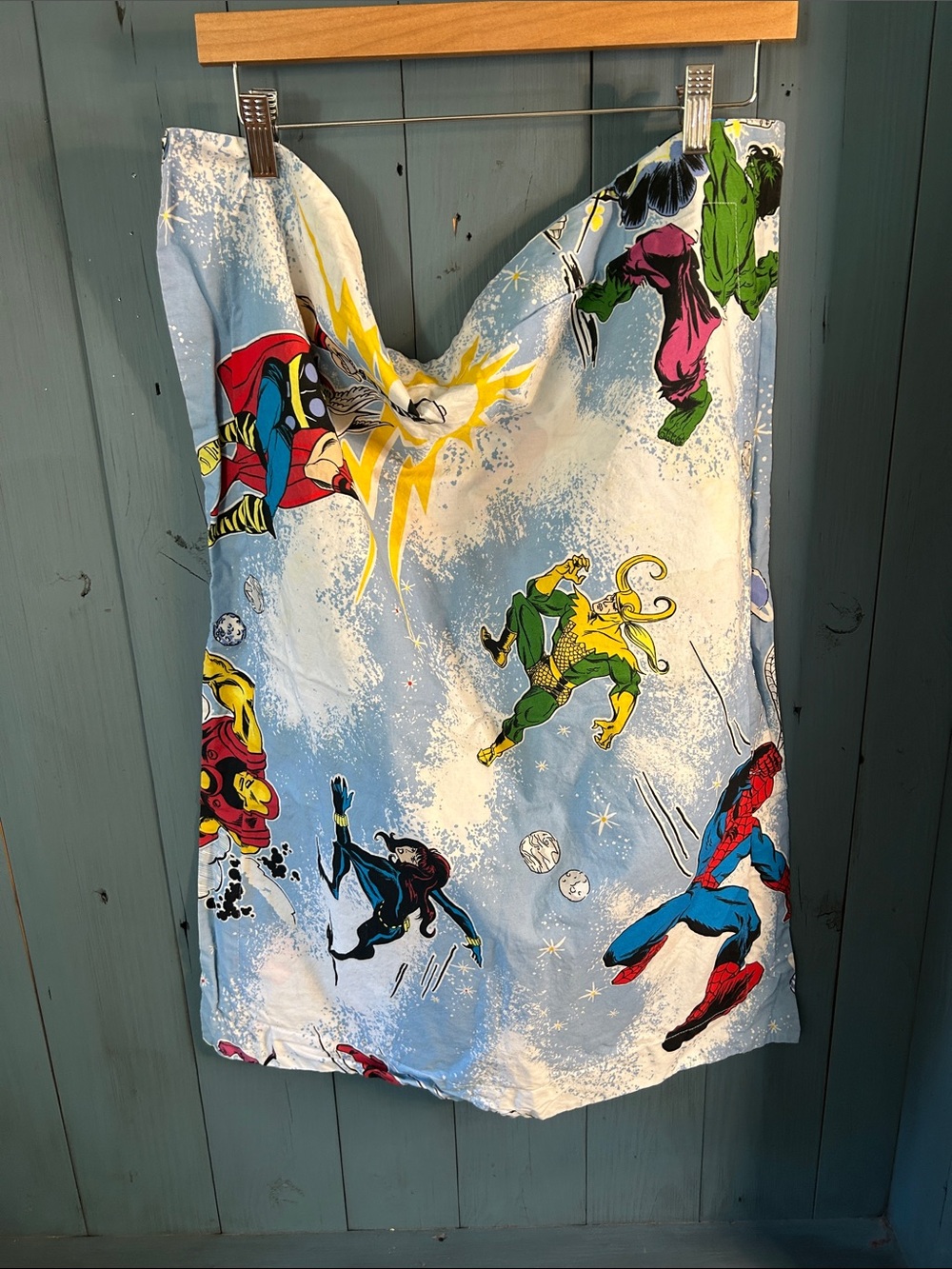 Pottery Barn Kids Marvel Comics Superhero Print Pillow Sham - Blue 100% Organic